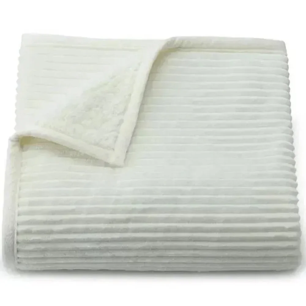 Cuddl Duds Sherpa Throw Blanket 50x60 White Ribbed Plush Christmas Cozy Soft NEW